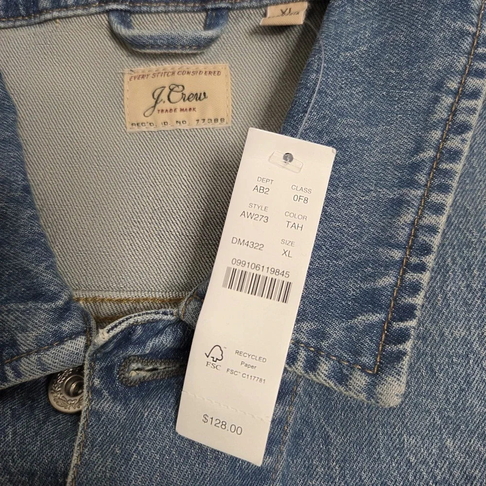 J.Crew NWT Men's Denim Trucker Jacket Light Wash XL